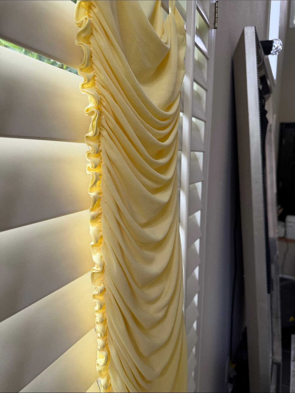 AFRM Lemon Yellow Ruched Cowl Mini Dress - Picture 3 of 4
